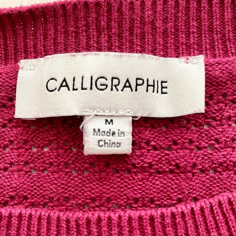 Calligraphie Raspberry Short Sleeve Top Size Medium Ruffled Puff Cropped Sweater - Picture 8 of 11